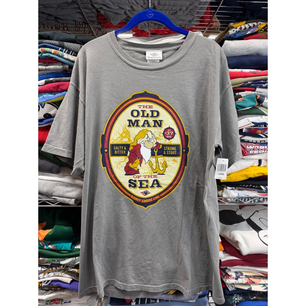 Disney Cruise Line Mens Grumpy Old Man of the Sea Graphic T-Shirt Gray Large NWT